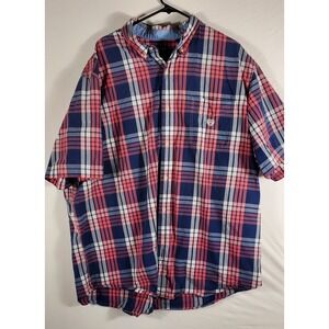 Chaps Mens Plaid Button Down Shirt‎ Blue Pink White Short Sleeve Casual Size 3xl